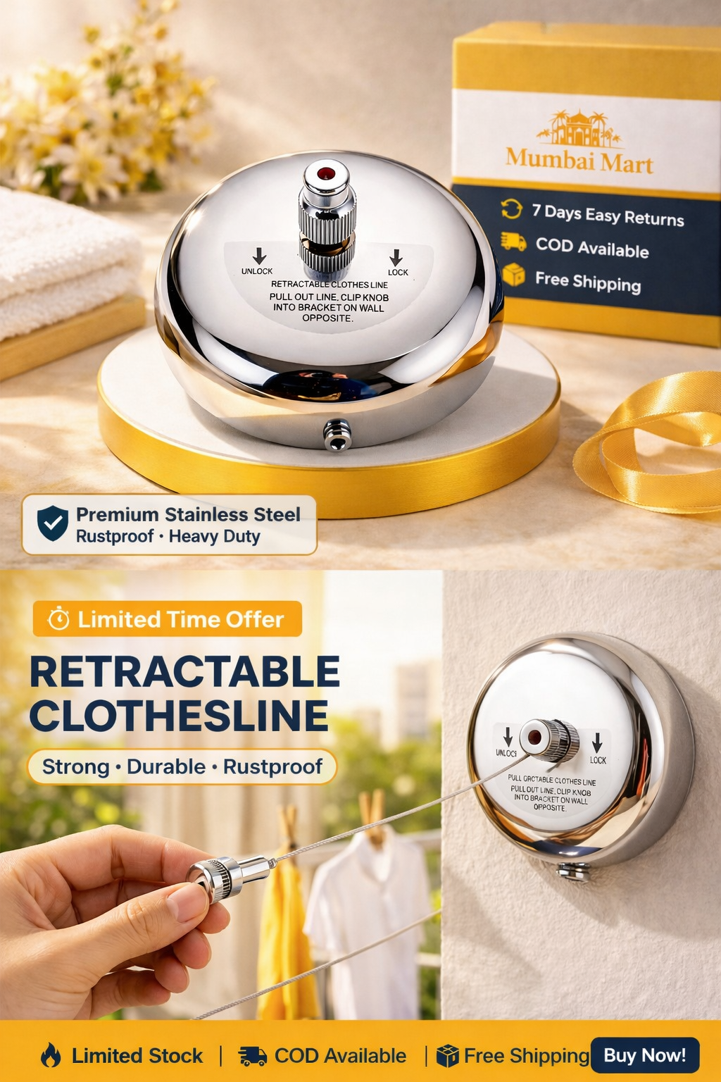 SpaceSaver™ Clothesline Stainless Pro